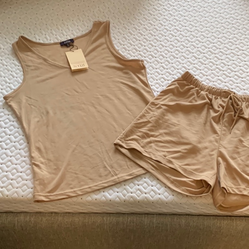 NYDJ Tan Pajamas Soft Stretchy Fabric Tank and Shorts Set
